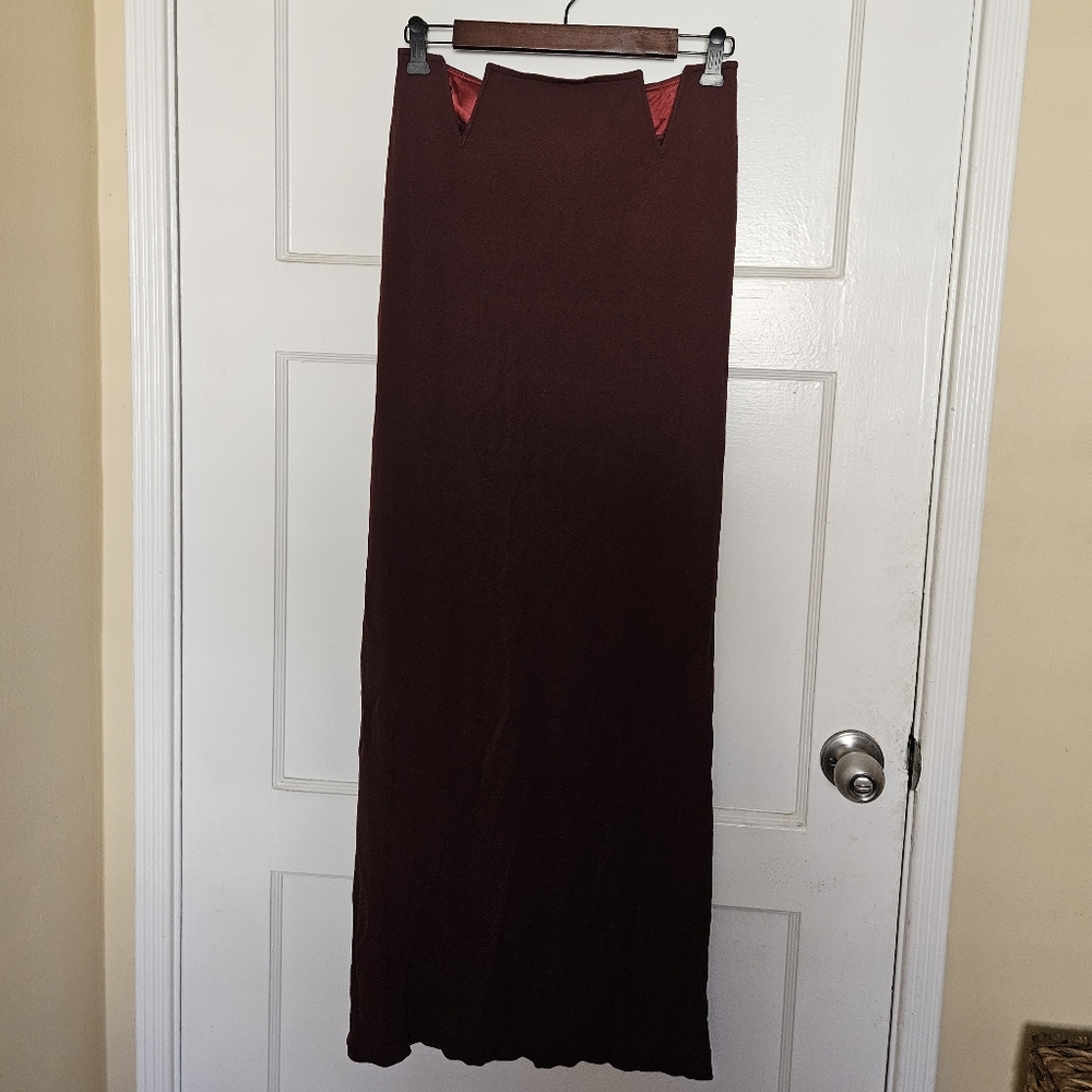 Todd Oldham vintage 90s burgundy rayon maxi skirt